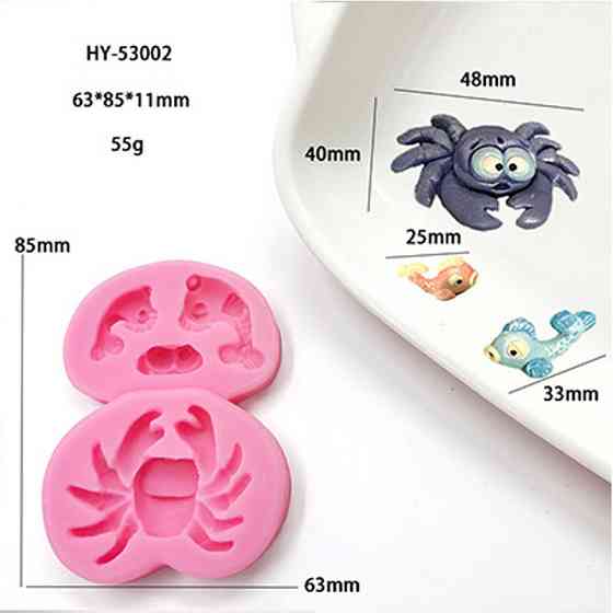 Молд силиконовый Краб и рыбки 85 на 63 мм розовый Киев