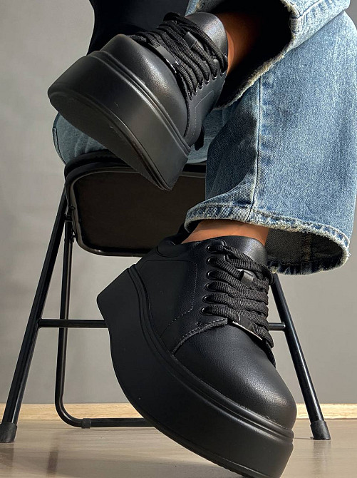 Кеди жіночі Hengji 537-5 шкіряні на платформі чорні, 38, 24,5 см Київ - фото 13