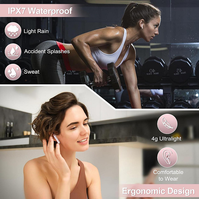 Беспроводные наушники OYIB Bluetooth 5.3 с микрофоном ENC шумоподавления 25 часов работы IP7 Rose Go Киев - изображение 7