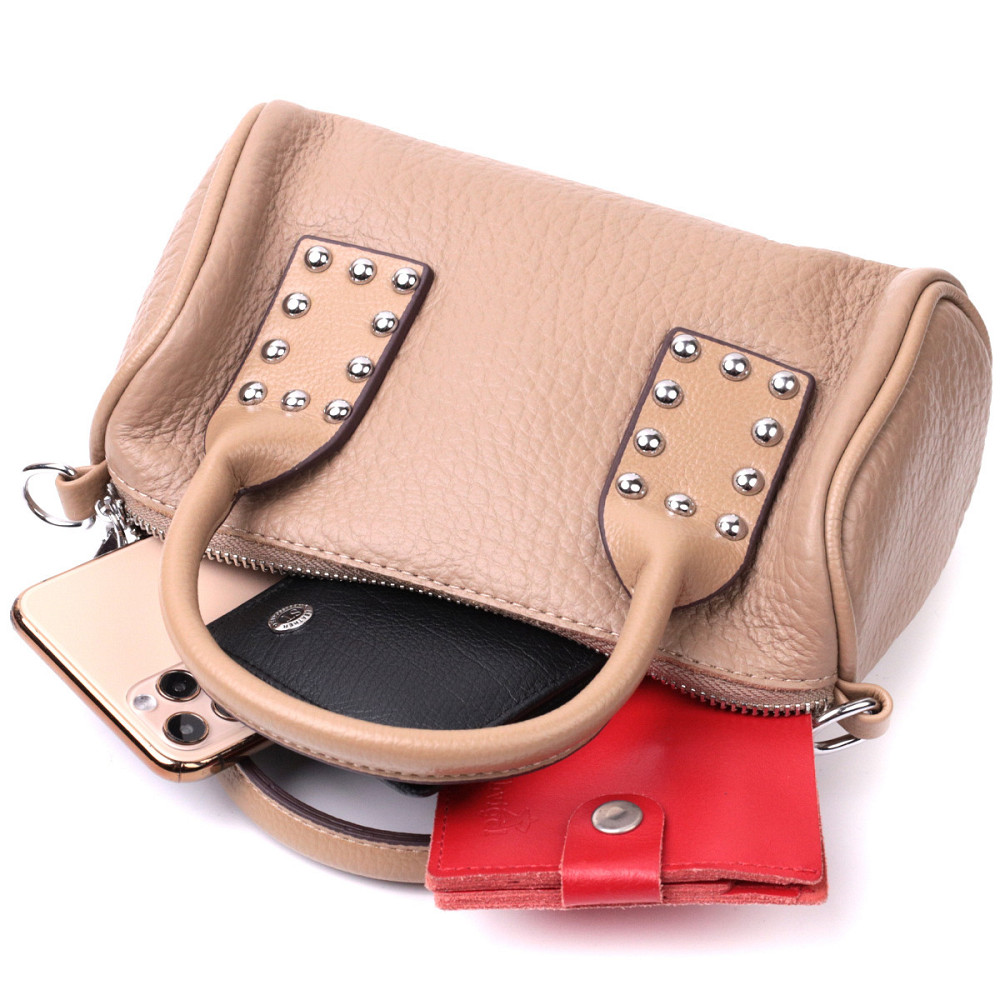 Сумка женская с металлическими акцентами на ручках из натуральной кожи Vintage 22368 Бежевая Киев - изображение 8