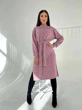 Жіноче стильне тепле плаття з розрізами турецька двостороння ангора люкс Пудра, 42/46 Одеса