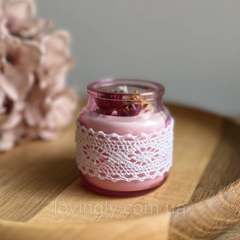 Ароматическая свеча из натурального воска в стеклянной колбе декорирована сухоцветами Ирпень - изображение 1