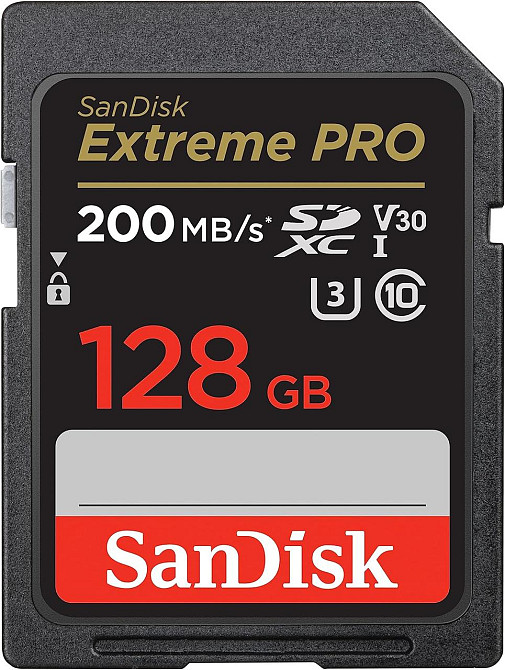 Карта пам'яті SanDisk Extreme PRO SDXC 128 GB чорна V30 U3 200 MB/s 4K швидкісна SD-карта для камери смартфона відеореєстраторів Київ - фото 1