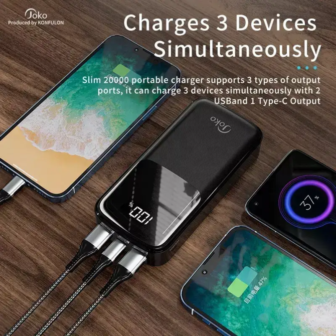 Універсальна зарядна батарея Konfulon Joko J12 Power Bank 20000Mah 22,5W (Чорний) Вінниця - фото 9