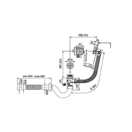 Сифон для ванни Zerix SV-01-B напівавтоматичний з переливом, без ревізії, білий 1 1/2'' ZX4 Харків