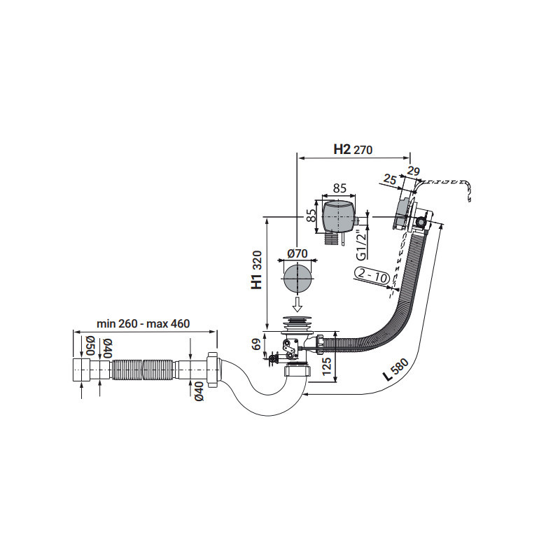 Сифон для ванни Zerix SV-01-B напівавтоматичний з переливом, без ревізії, білий 1 1/2'' ZX4 Харків - фото 2