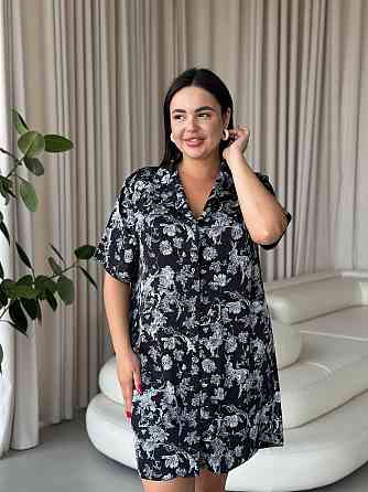 Жіноча шовкова нічна сорочка великих розмірів Ночнушка PLUS SIZE Одяг для дому Сукня для сну з квітами Одеса