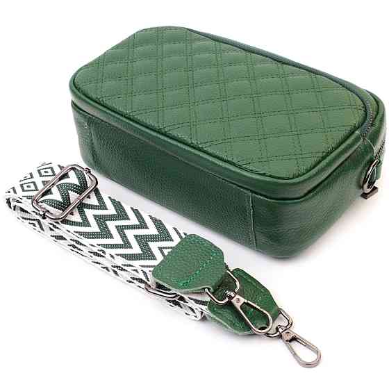 Невелика жіноча сумка прошита ромбами на лицьовій стороні з натуральної шкіри Vintage 22635 Зелена Київ
