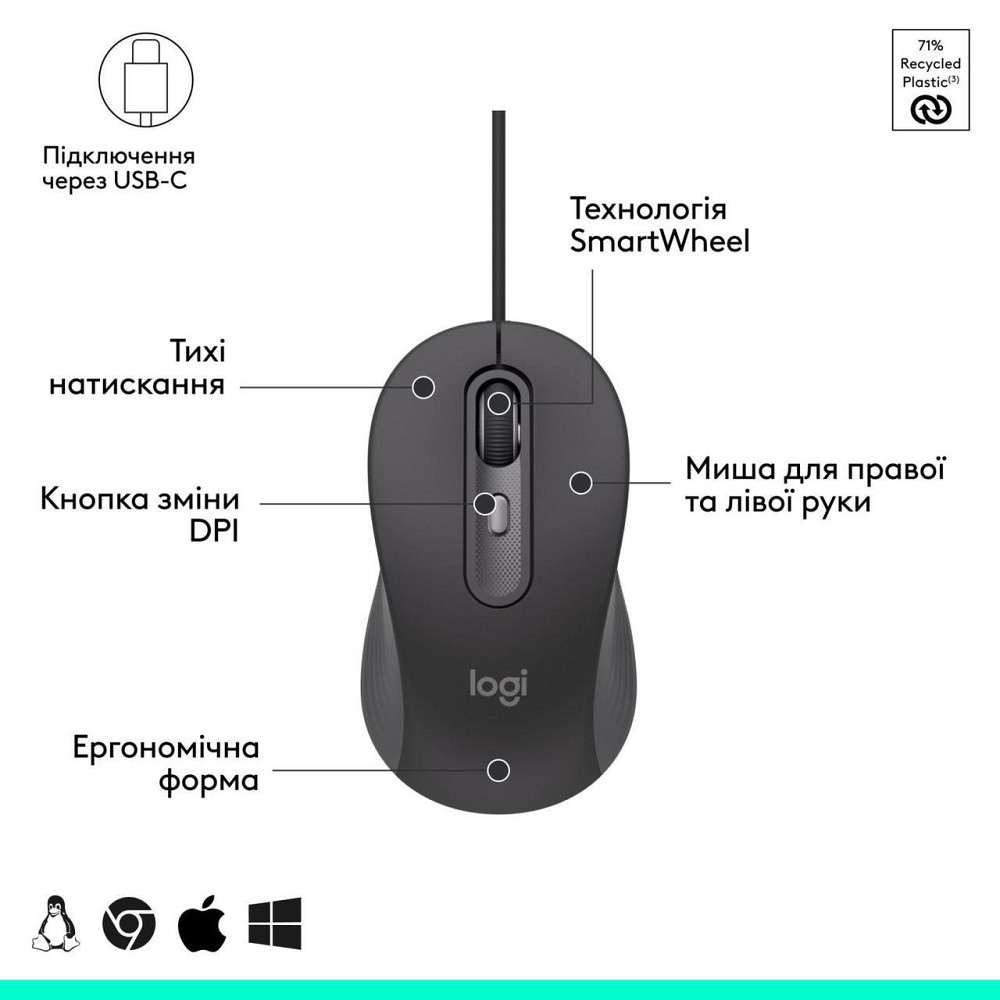 Миша Logitech Signature M520 Graphite (910-007511) ( Чорний ) Харьков - изображение 1