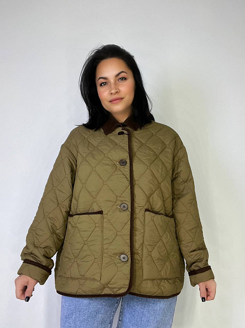 Куртка жіноча Lady Yep 9090 сорочка оверсайз стьобана демісезонна на гудзиках комбінована з вельветом коричнева, коричневий, M Київ - фото 20