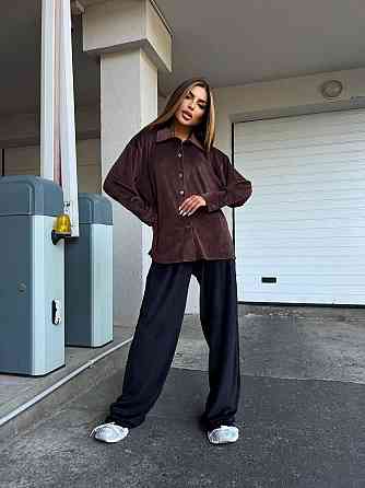 Женский прогулочный костюм двойка: рубашка + штаны палаццо турецкий велюр спорт Шоколад, 42/44 Одесса