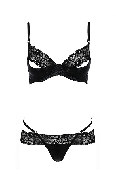 Комплект белья из латекса Passion NORTH SET с кружевной отделкой, черный, S/M Sex Aura Киев - изображение 4