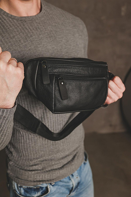 Чоловіча сумка-бананка на пояс з натуральної шкіри SL007 (Чорна) Суми - фото 7