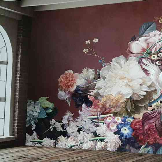 Фотообои бесшовные pv-3 экологически чистые Primavera крупные цветы на кремовом фоне Киев