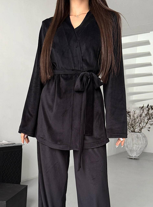 Жіночий стильний домашній костюм брюки палаццо + кімоно, велюр Одеса - фото 1