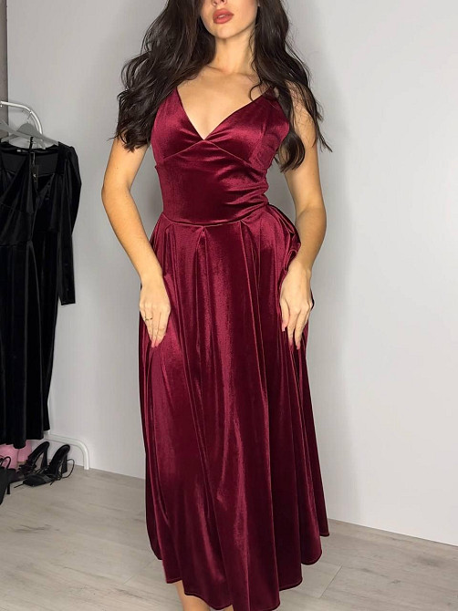 Жіноче вечірнє романтичне плаття з королівського щільного оксамиту Бордо, 42/44 Одеса - фото 10