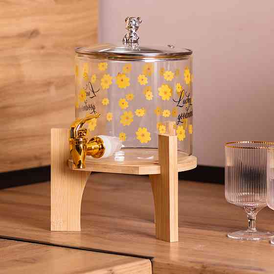 Yiwu Лимонадниця з краном на дерев'яній підставці 2.6 л скляна HP-34-16 Киев