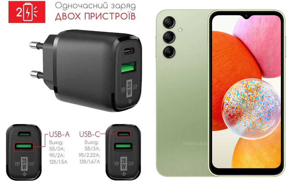 Сетевое зарядное устройство для Samsung Galaxy A15 5G, 20W 3A, Quick Charge 3.0 Киев - изображение 1
