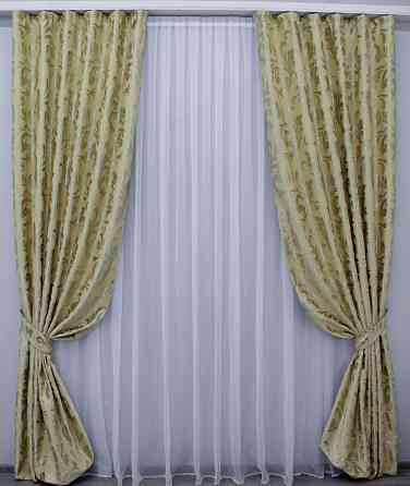 Комплект готових штор VR-Textil Блекаут № 1071ш Жовтий з сірим 100х270 см 2шт (31-895) Київ