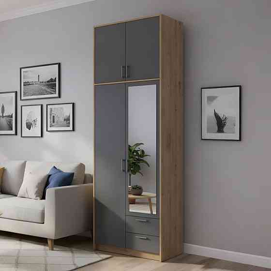 Шафа для одягу Doros Ронді з високою антресоллю і дзеркалом Дуб Артизан/Графіт 2 ДСП 82х52х260 (DRS-011871) Львів