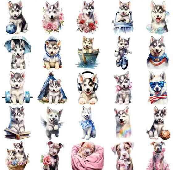 Наклейки Стікери милі цуценята. Водонепроникні Вінілові Естетичні Наклейки з собаками для Пляшки Води, Ноутбука, Набір 25 штук. Київ