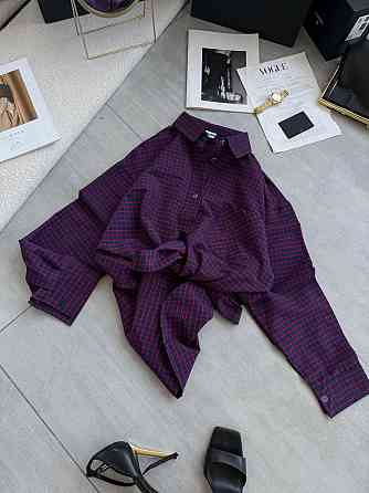 Жіноча стильна сорочка оверсайз у клітинку котон стрейч Червоний Одеса