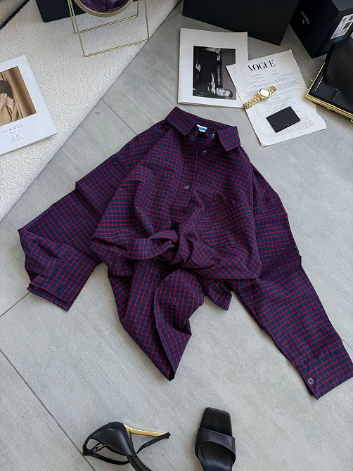 Жіноча стильна сорочка оверсайз у клітинку котон стрейч Червоний Одеса - фото 2