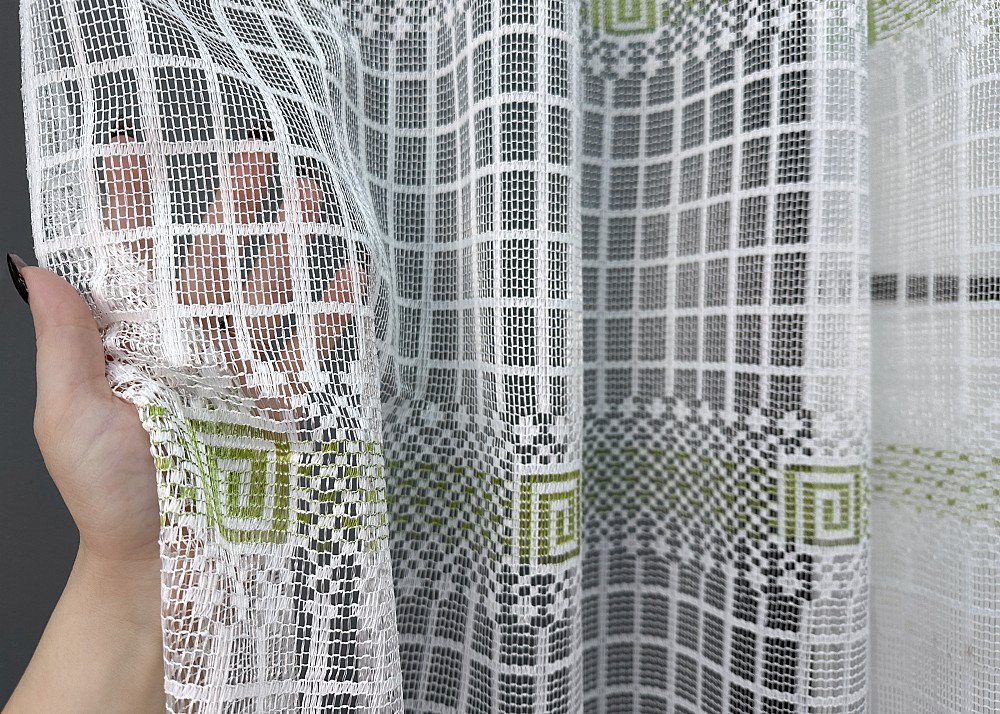 Тюль сетка VR-Textil Juli № 1870т Арка на кухню цвет белый с салатовым 300х150 см (53-0175) Киев - изображение 7