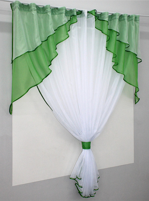 Кухонная занавеска VR-Textil № 114к ламбрекен и тюль темно-салатовый с белым 280х170 см (52-0557) Киев - изображение 2