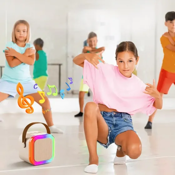 Мини-детское караоке K12 с 2 беспроводным микрофоном, портативная колонка с LED подсветкой Коломия