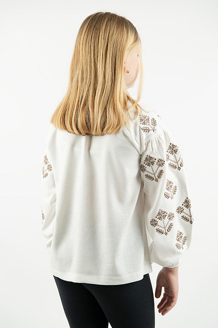 Вишиванка для дівчаток-підлітків лляна з довгим рукавом, молочна топ Київ - фото 4