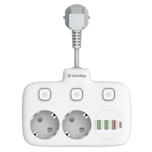 Фільтр мережевий 2 розетки/3USB-A/1Type-C CW-CHE24PDW ColorWay Житомир