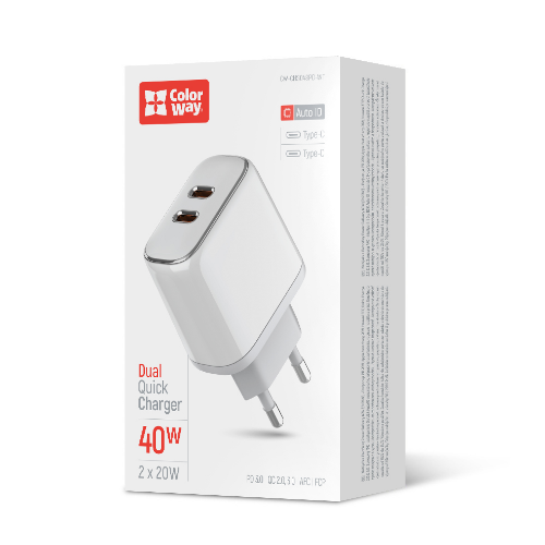 Зарядний пристрій мережевий Type-C/Type-C PD 40W білий ColorWay Житомир