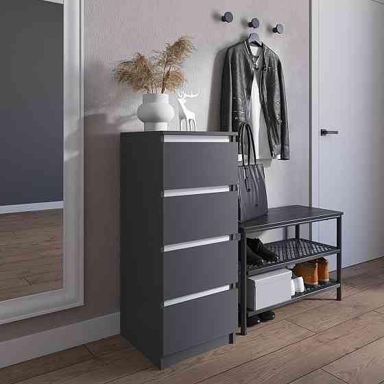 Комод VAYS R-17 Антрацит-Білі планки, на 4 шухляди без ручок, вузький, ЛДСП 40×40×98 см - для передпокою, спальні, коридору Львів