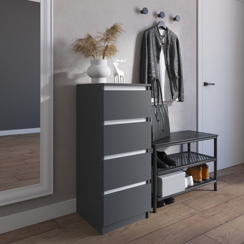Комод VAYS R-17 Антрацит-Білі планки, на 4 шухляди без ручок, вузький, ЛДСП 40×40×98 см - для передпокою, спальні, коридору Львів - фото 1