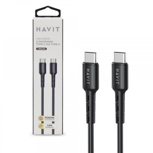 Кабель USB PD Type-C/Type-C Havit HV-CB6235 3,0A 60W 1м чорний Житомир