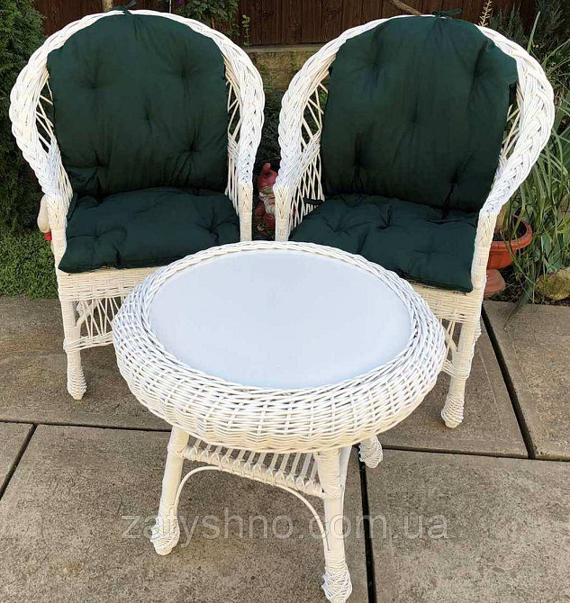 Белая плетеная мебель с накидками зелеными |Мебель из лозы на подарок |мебель плетеная белая Киев - изображение 3