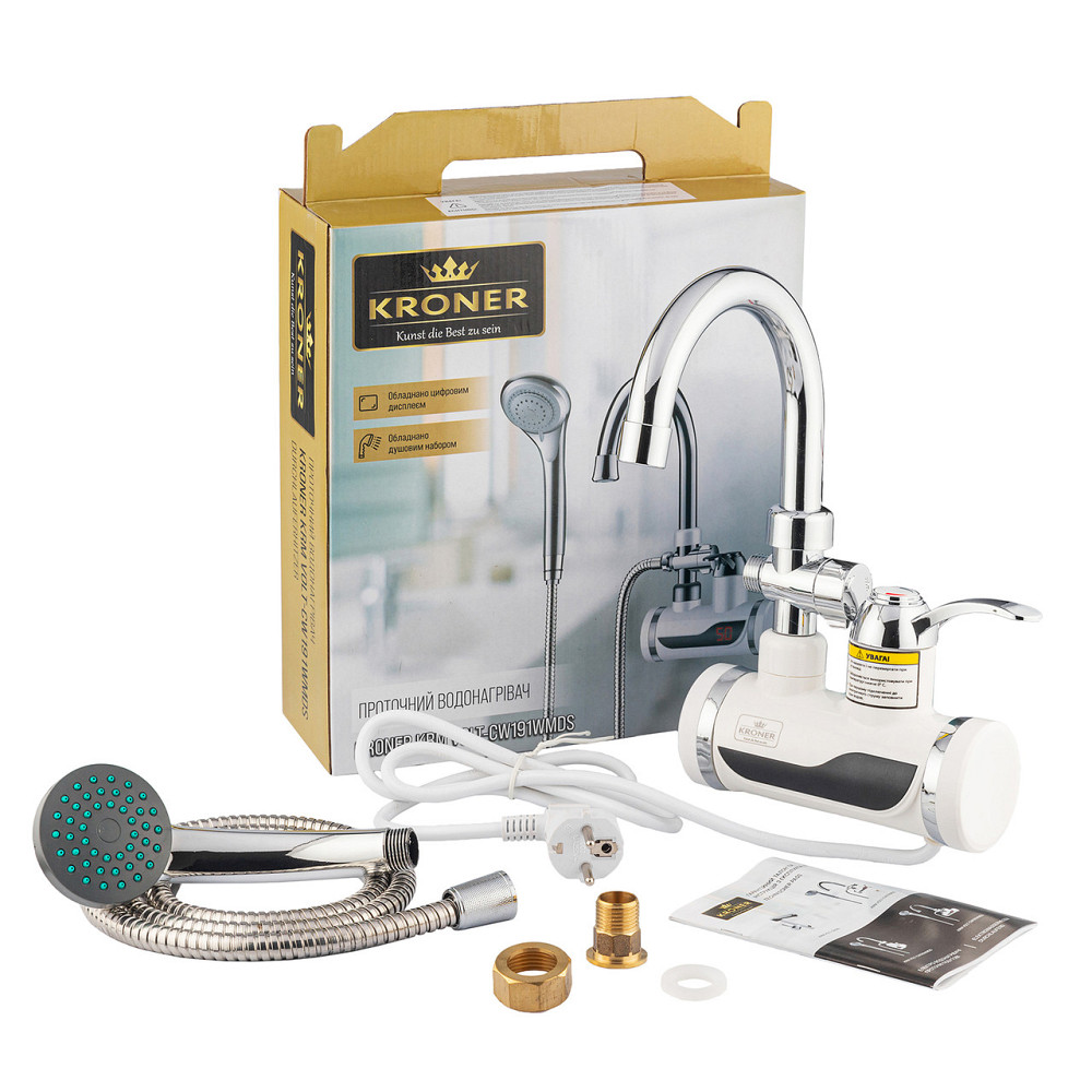 Проточний водонагрівач настінний Kroner KRM Volt - CW191WMDS з дисплеєм Київ - фото 5