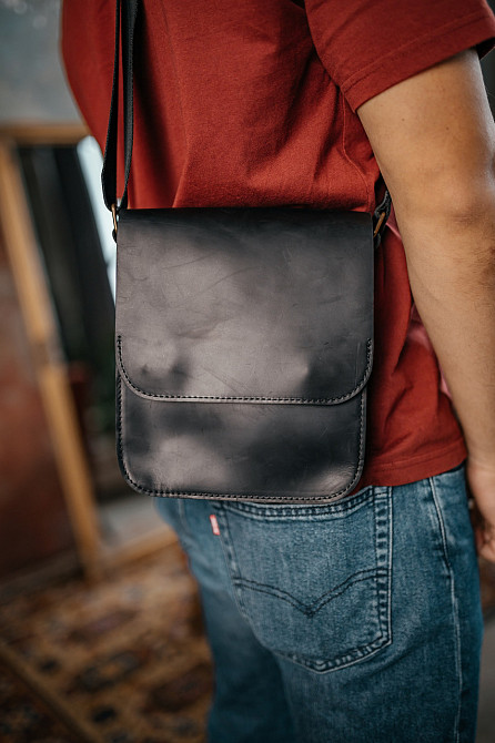 Мужская барсетка с клапаном, черная сумка через плечо из натуральной кожи, классический мессенджерMasterSem Киев - изображение 1