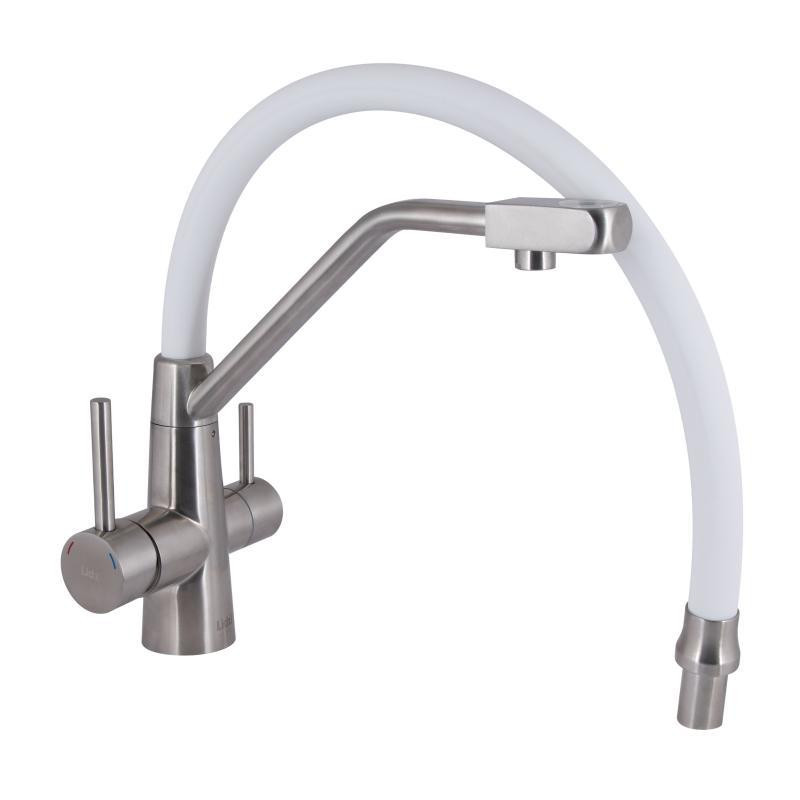 Змішувач для кухні Lidz Aria 020F3 з гнучким виливом та підключенням до фільтра LDARI020F3WNK39480 сатин/білий Київ - фото 4