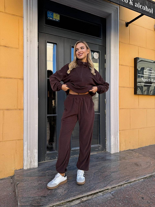 Женский прогулочный теплый костюм двойка: кофта и штаны Джерси Winter Шоколадный, 46/48 Одесса - изображение 3