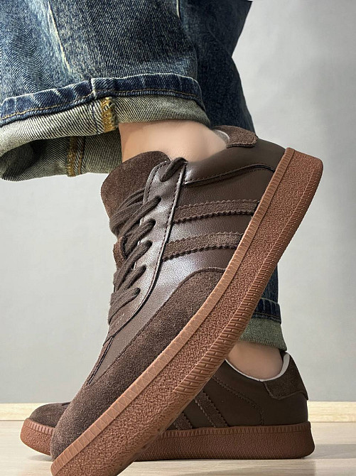 Кеды женские Hengji 8009-9 samba комбинированные кожа-замша коричневые, 41, 26 см Киев - изображение 12