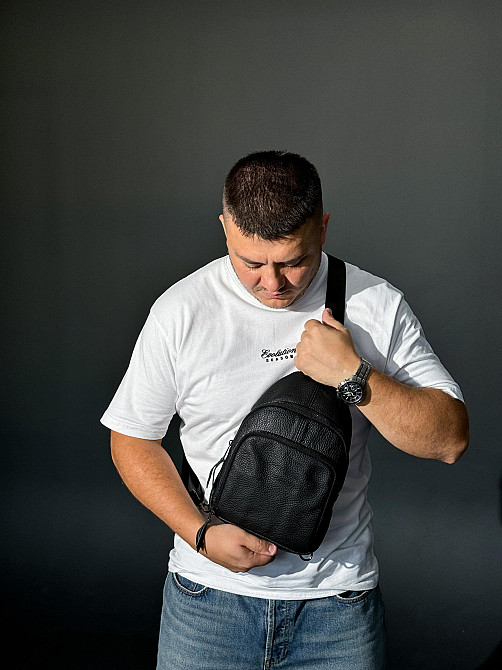 Слінг із натуральної шкіри, сумка через плече шкіряна SKILL (Чорна) Суми - фото 2