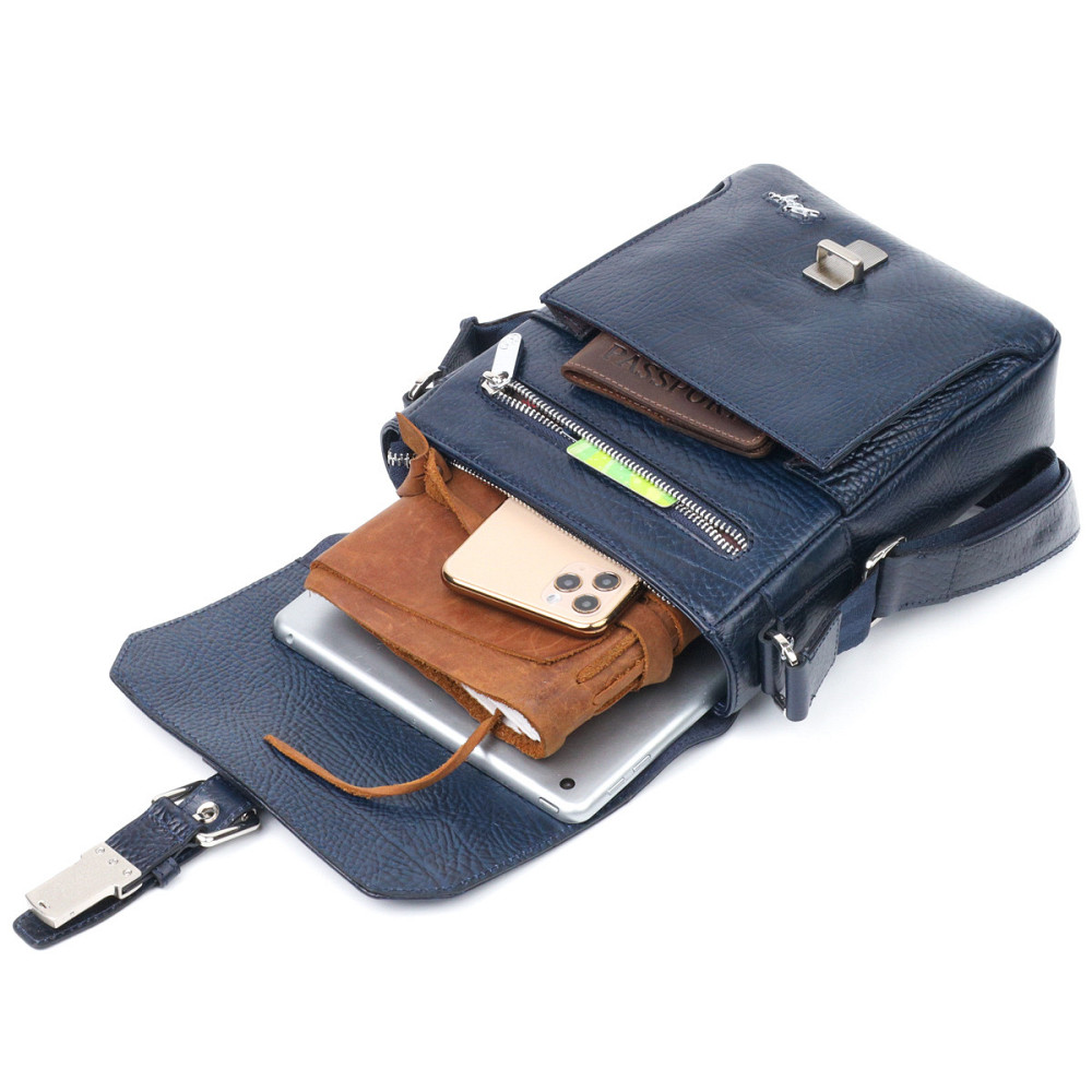 Практичная мужская сумка KARYA 20840 кожаная Синий Киев - изображение 10