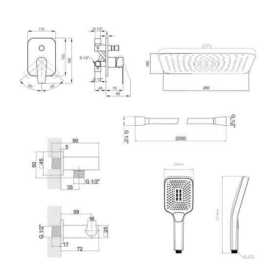 Комплект для душу Qtap Chrome: Змішувач QTST6245102DC + Лійки (QTRUC125CRM45954,QTHLA107CRM45784) + Шланг Київ