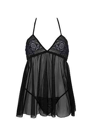 Пеньюар Passion KERRIA CHEMISE black, XXL/XXXL, мереживний верх, трусики в комплекті Sex Aura Київ