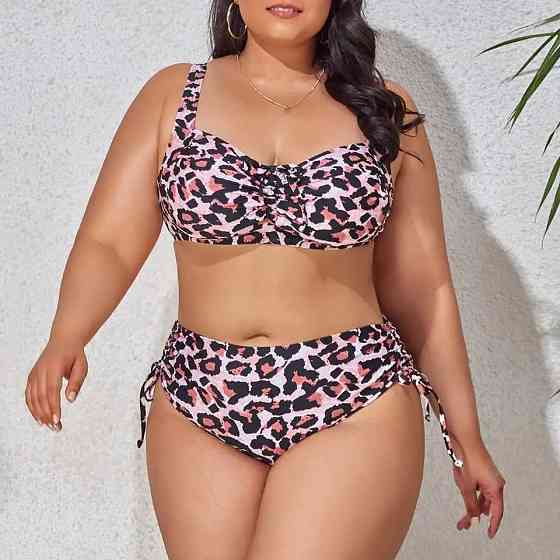 Раздельный купальник большого размера с высокой талией 4XL леопардовый Киев