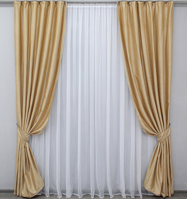 Комплект готових штор VR-Textil Льон Парма № 1089ш Золотистий 150х250 см 2 шт (39-843) Київ - фото 2