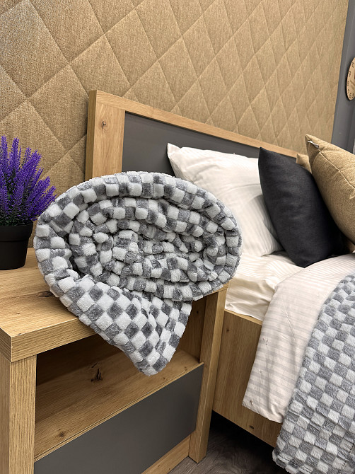 Плед-покривало Шахи 200х210 см (+-5см) Сірий з білим (87-040) Київ - фото 8