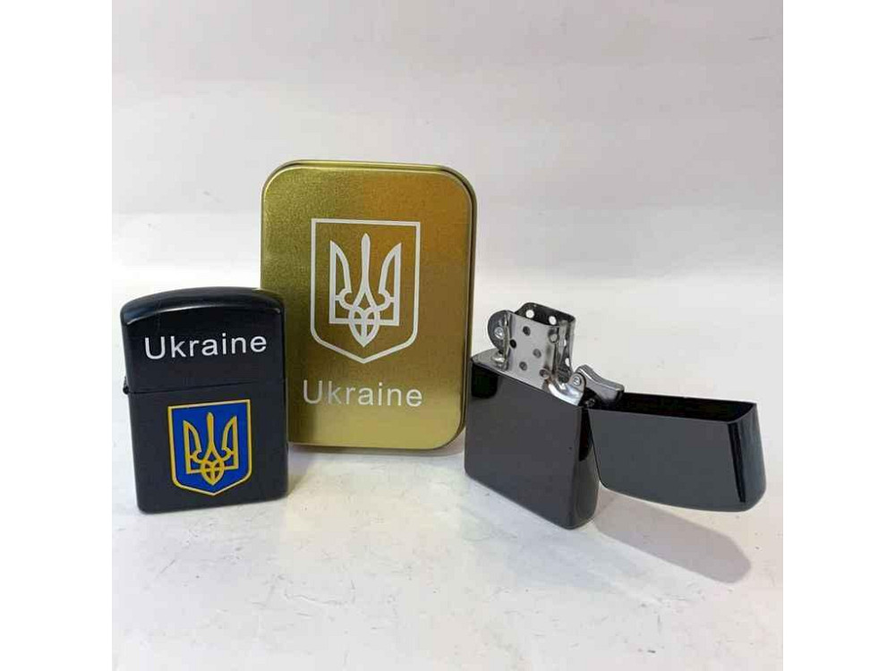 Запальничка бензинова в подарунковій коробці Прапор України HL-329В Black ТМ SUNOPT Київ - фото 1